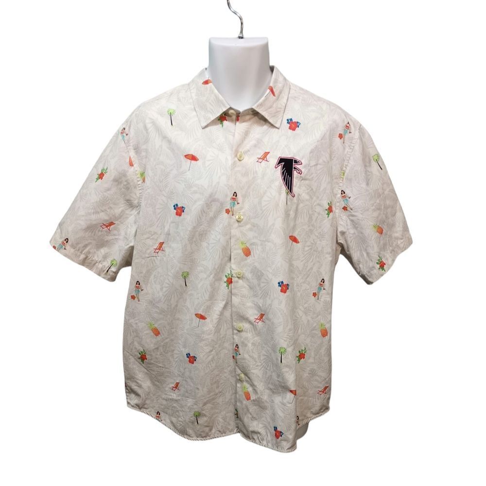 Tommy Bahama NFL Atlanta Falcon Cotton/Silk Off White Hawaiian  Shirt Size Large